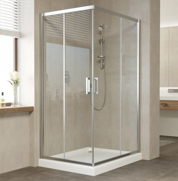 душевой уголок vegas glass za-f 100*80 08 01 профиль глянцевый хром, стекло прозрачное