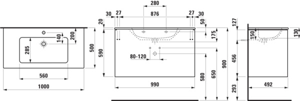тумба под раковину laufen base for pro s 100x50 см 8.6496.2.260.104.1, подвесная, 2 ящика, цвет белый матовый