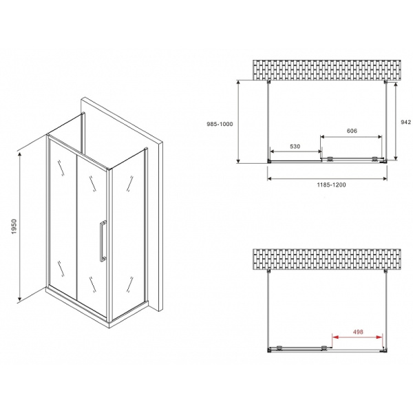 душевой уголок abber schwarzer diamant 120x100 ag30120bmхh-s100bm-s100bm профиль черный, стекло матовое