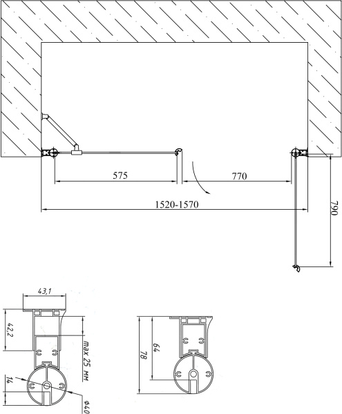дверь для душевой кабины в нишу vegas glass ep-f-2 155 09 01 профиль золото, стекло, стекло прозрачное