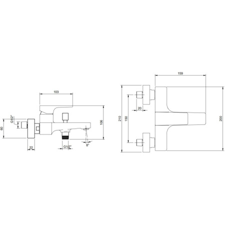 смеситель для ванны villeroy & boch architectura square tvt12500100064