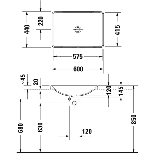 раковина duravit d-neo 03586000791 встраиваемая сверху, 60х44 см, без перелива, белая с wondergliss