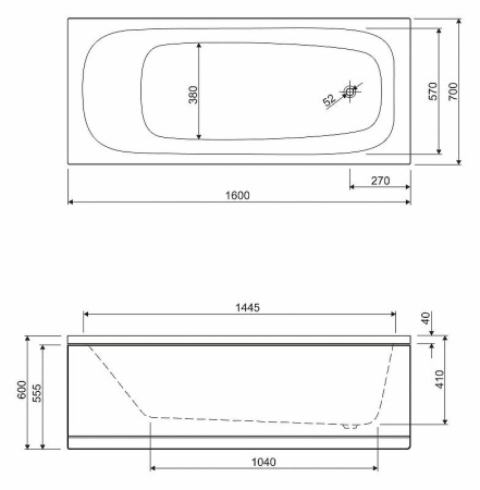акриловая ванна cezares eco 160х70 eco-160-70-41-w37 без гидромассажа