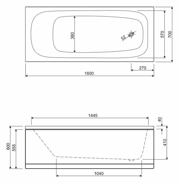 акриловая ванна cezares eco 160х70 eco-160-70-41-w37 без гидромассажа