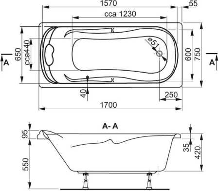 акриловая ванна vagnerplast charitka vpba170cha2x-04 170x75 см, цвет белый