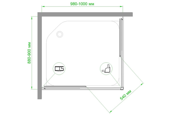 душевой уголок royal bath hpd 100×90 rb9100hpd-c-bl профиль черный, стекло матовое