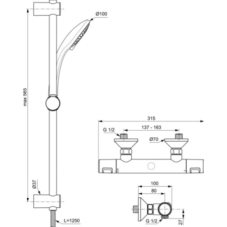 смеситель для душа ideal standard ceratherm т25 a7203aa + гарнитур