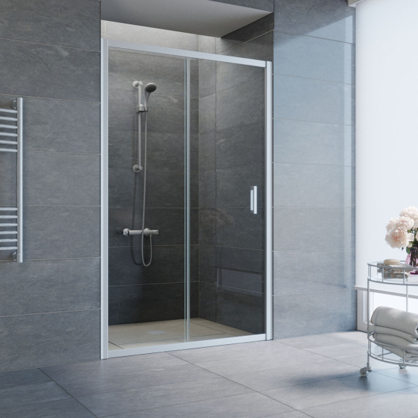 дверь для душевой кабины в нишу vegas glass zp 120 07 01 профиль матовый хром, стекло прозрачное