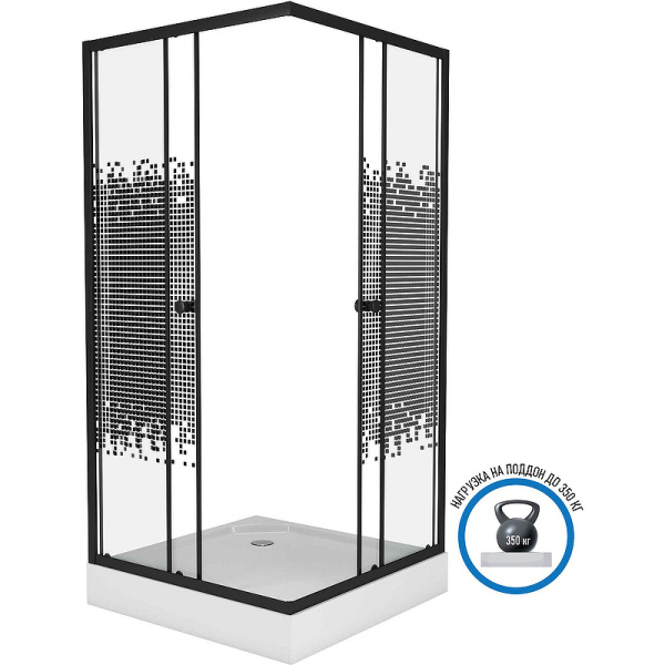душевой уголок niagara eco 80×80 ng-008-14q black профиль черный, стекло с рисунком
