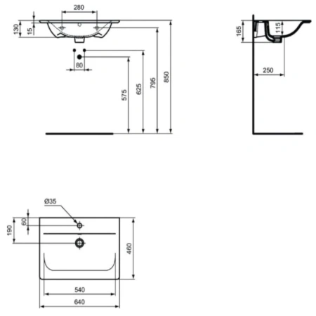 раковина полувстраиваемая ideal standard connect air 64х46, e0289v3 с отверстием под смеситель
