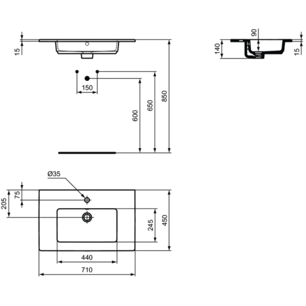 раковина накладная ideal standard tempo 71x45 см e053501