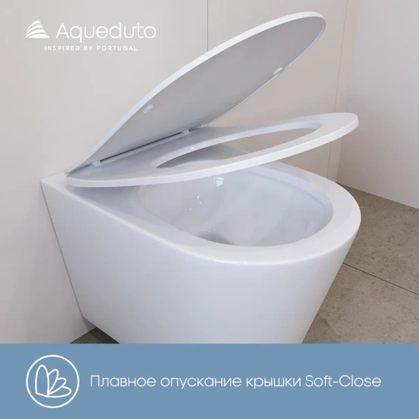 унитаз подвесной aqueduto cone plus cont0220 безободковый, tornado, с сиденьем микролифт, белый матовый