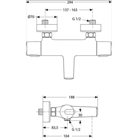 смеситель для ванны с душем ideal standard ceratherm 100 a4623aa с термостатом хром