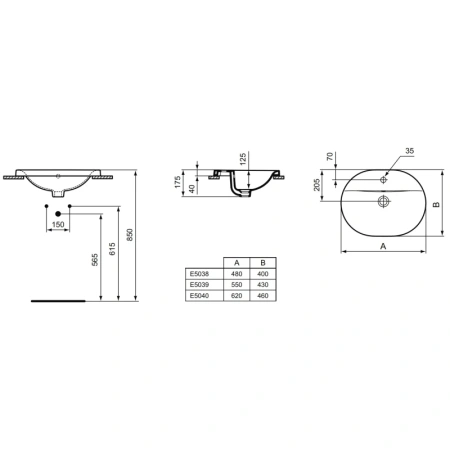 раковина встраиваемая ideal standard connect 55 см (e503901)