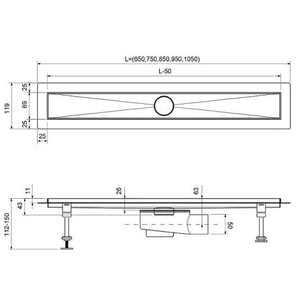 душевой лоток timo drain system 90 ds230109/03 с черной матовой решеткой
