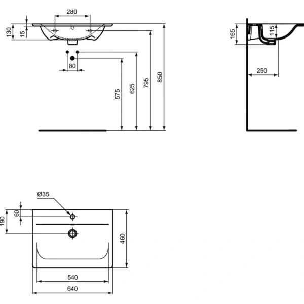раковина полувстраиваемая ideal standard connect air e028901 64 см