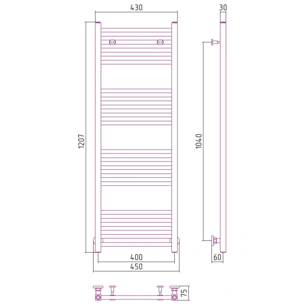 полотенцесушитель водяной 1200x400 темный титан муар сунержа модус 15-0250-1240