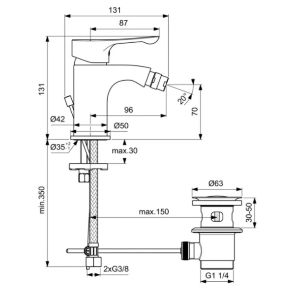смеситель ideal standard dot 2.0 bc323aa для биде, с донным клапаном, хром