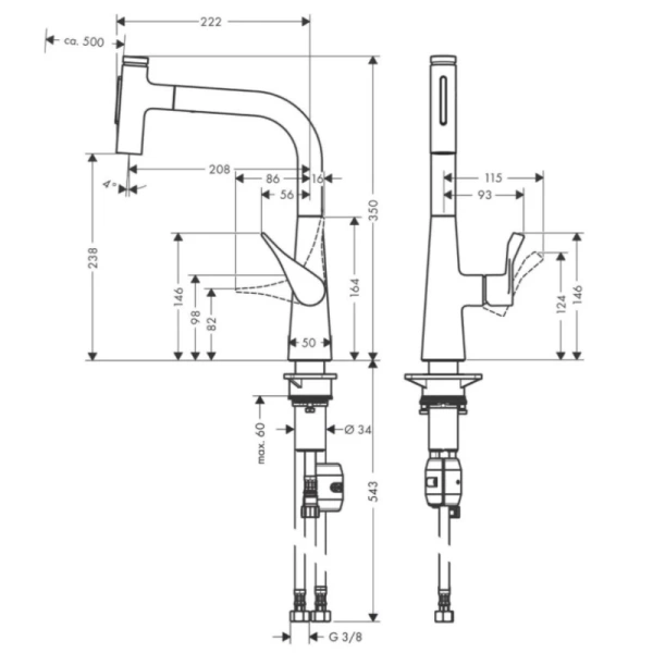смеситель для кухни hansgrohe metris select m71 73822800, сталь