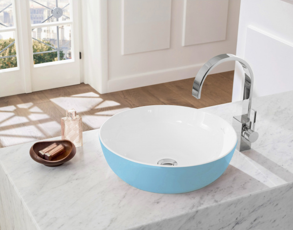 раковина villeroy & boch artis 417943bcw1 накладная, ø43 см, frost (голубой) с покрытием ceramicplus