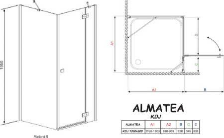 душевой уголок radaway almatea kdj 120 r×90 прозрачное