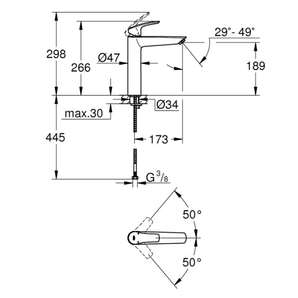 смеситель для раковины без донного клапана grohe eurosmart 23971003
