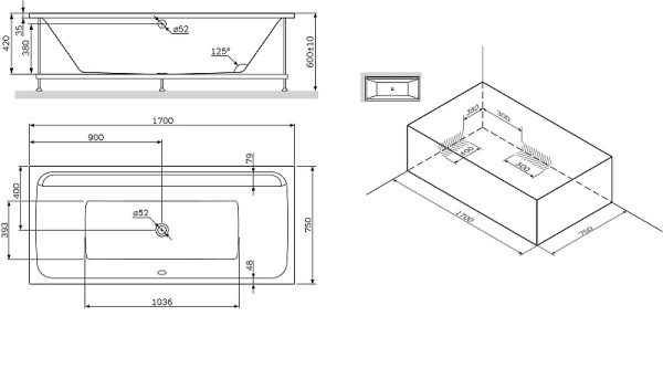 каркас для ванны am.pm inspire v2.0 w52a-170-075w-r