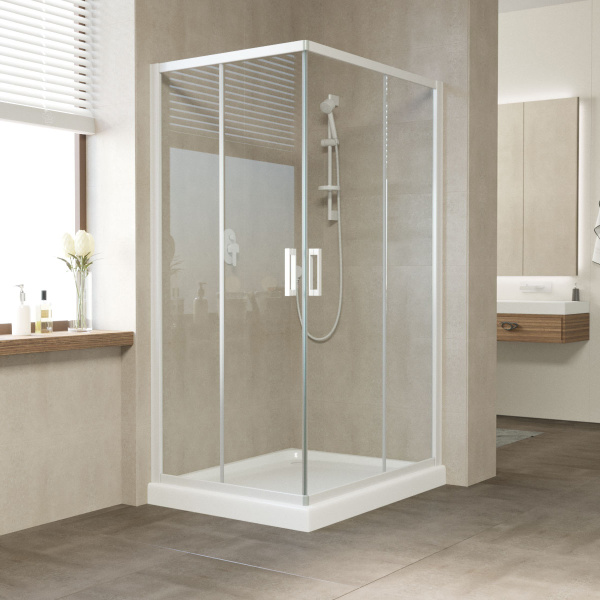 душевой уголок vegas glass za-f 100*80 01 01 профиль белый, стекло прозрачное