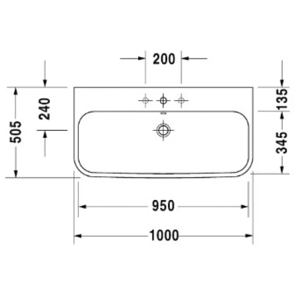 раковина полувстраиваемая 100 см duravit happy d.2 2318100000