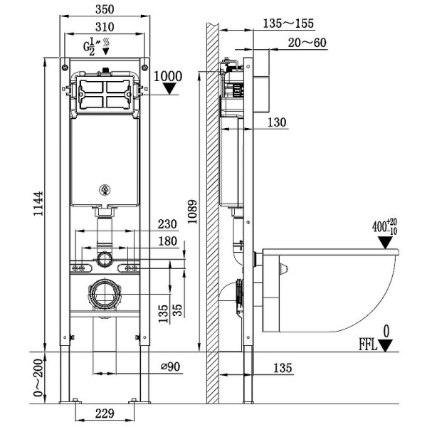 инсталляция weltwasser amberg 350 wt 10000012282 для унитаза с белой клавишей смыва