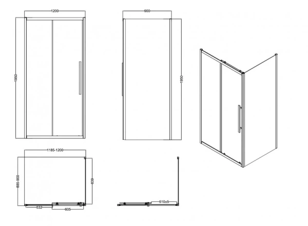 душевой уголок esbano flex 120x90 esogf129psb профиль черный стекло прозрачное