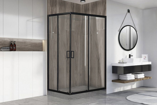 душевой уголок royal bath hpd 120×80 rb8120hpd-t-bl профиль черный, стекло прозрачное