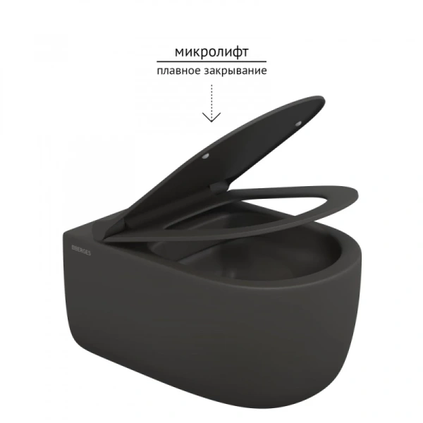 унитаз подвесной berges ego xl 083218 безободковый, с сиденьем микролифт, антрацит матовый