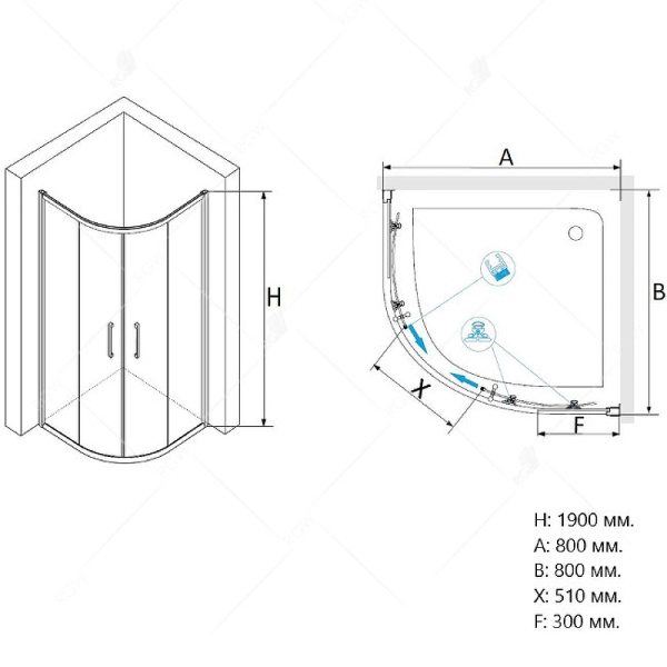 душевой уголок rgw passage pa-51 80×80 02085188-11 профиль хром, стекло прозрачное
