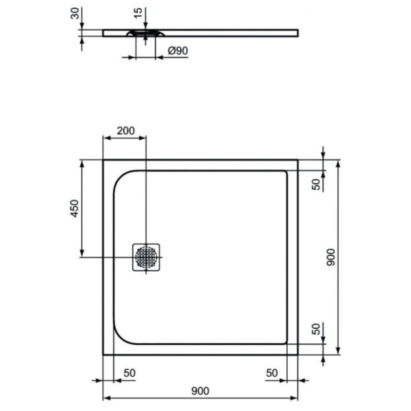 душевой поддон из искусственного камня ideal standard ultraflat s k8215fv 90×90 см