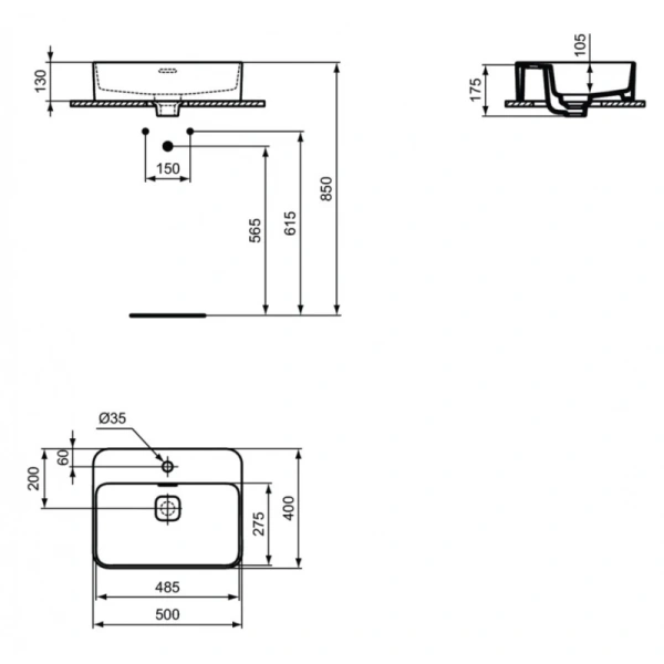 раковина накладная ideal standard strada ii 50см, t296601 евробелая