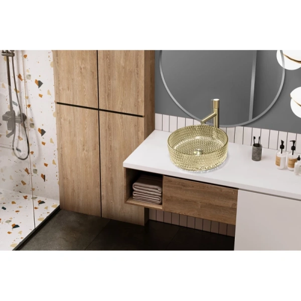 раковина-чаша abber glas ak2301gg 39,5x39,5 см, накладная, золотой