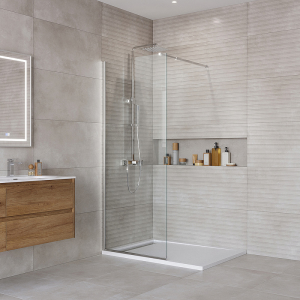 душевая перегородка belbagno kraft 80 kraft-l-1-80-c-cr профиль хром стекло прозрачное