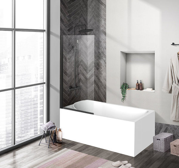 шторка на ванну belbagno uno 90 uno-v-1-90/150-c-nero профиль черный матовый, стекло прозрачное