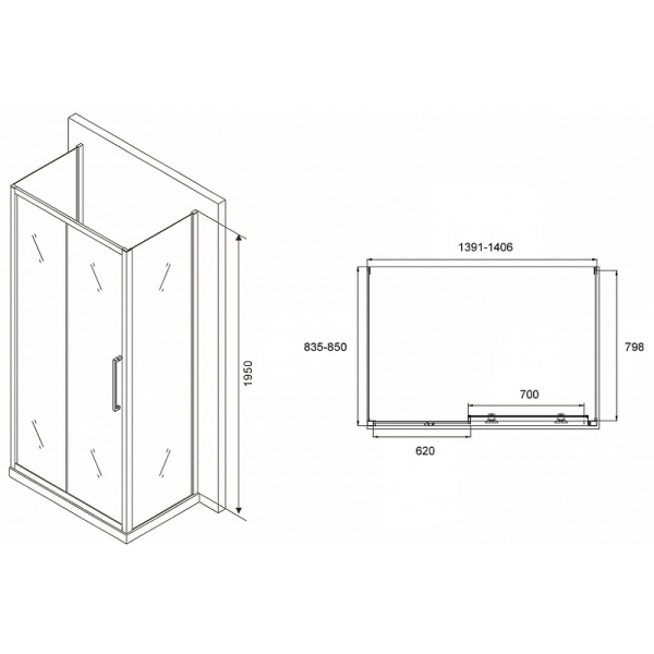 душевой уголок abber schwarzer diamant 140x85 ag30140bхh-s85b-s85b профиль черный, стекло прозрачное