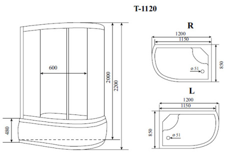 душевая кабина timo standart t-6620bfr 120х85