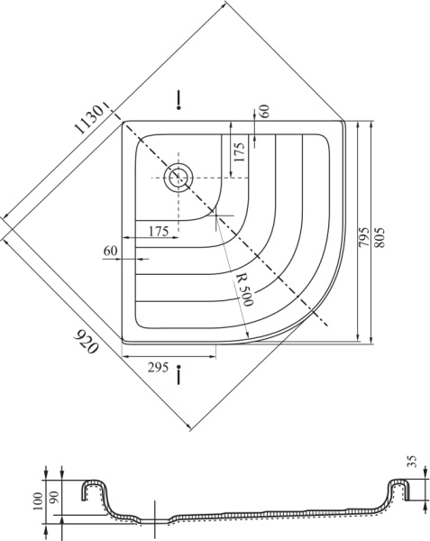 душевой поддон ravak ronda 80×80 la a214001220 белый