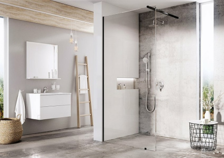 душевая перегородка ravak walk-in wall 60 gw9w00300z1 профиль черный, стекло прозрачное