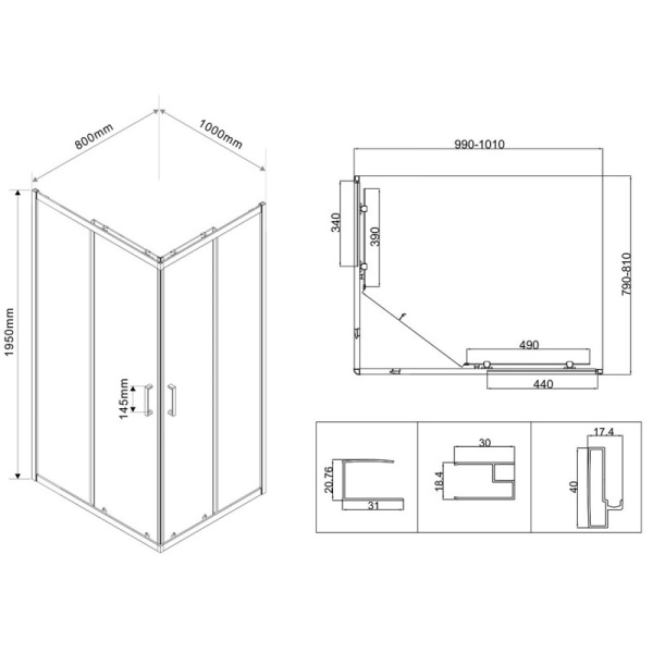душевой уголок 100×80 см vincea city vss-5ct8010clb прозрачное