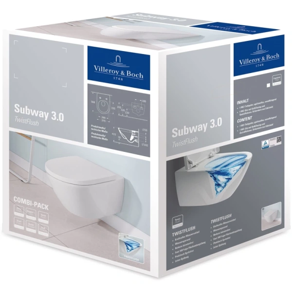 унитаз подвесной villeroy & boch subway 3.0 4670 ts 01 безободковый