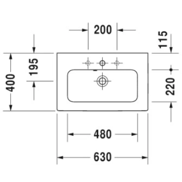 раковина полувстраиваемая/накладная duravit me by starc 63 см, 2342630000