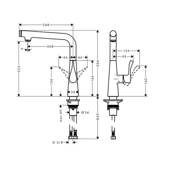 смеситель для кухни hansgrohe metris select 73811800, сталь