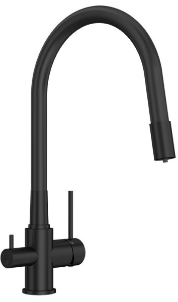смеситель elghansa kitchen pure water 56f5216-black для кухни, с гибким изливом, с подключением к фильтру, черный матовый