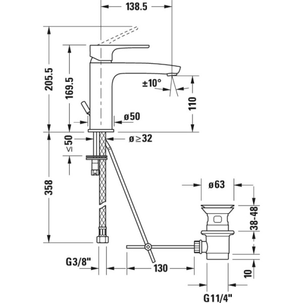 смеситель для раковины duravit b.1 b11020001010 смеситель для раковины duravit b.1 b11020001010