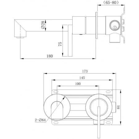 смеситель для раковины abber perfekte 316 af8a12bst встраиваемый, нержавеющая сталь